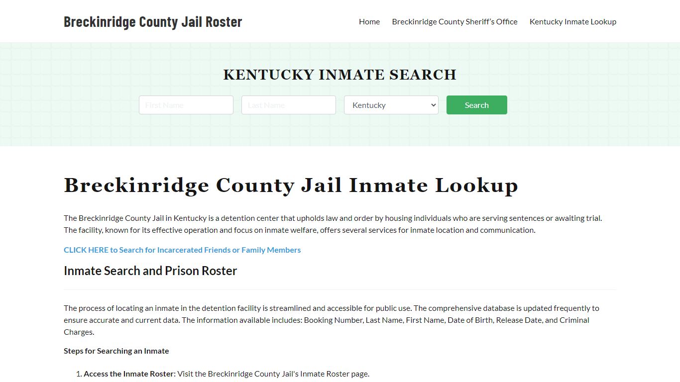 Breckinridge County Jail Roster Lookup, KY, Inmate Search