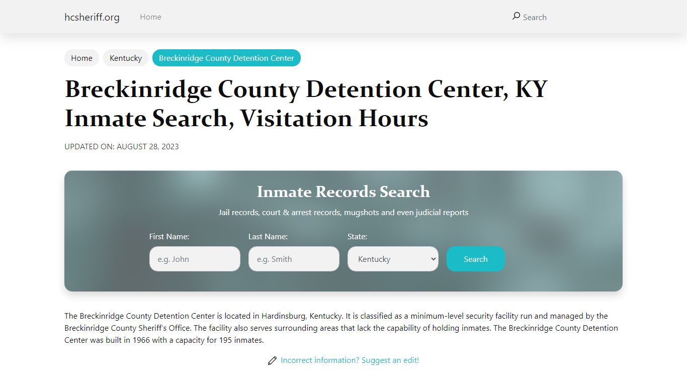 Breckinridge County Detention Center, KY Inmate Search, Visitation Hours